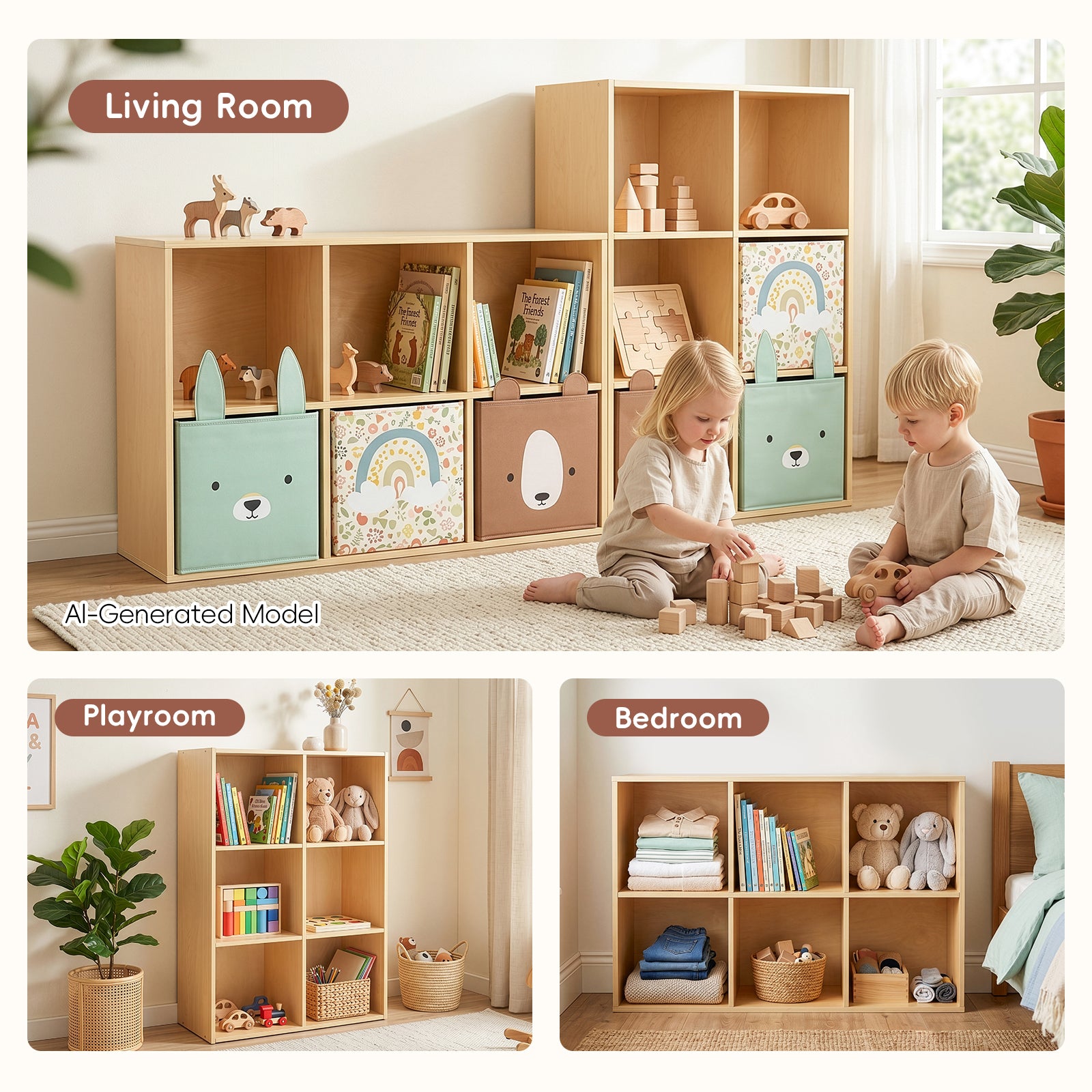 OOOK 6 Cube Plywood Storage Organizer, Horizontal or Vertical Orientation Montessori Bookshelf