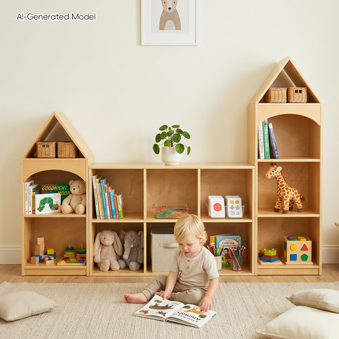 OOOK 6 Cube Plywood Storage Organizer, Horizontal or Vertical Orientation Montessori Bookshelf