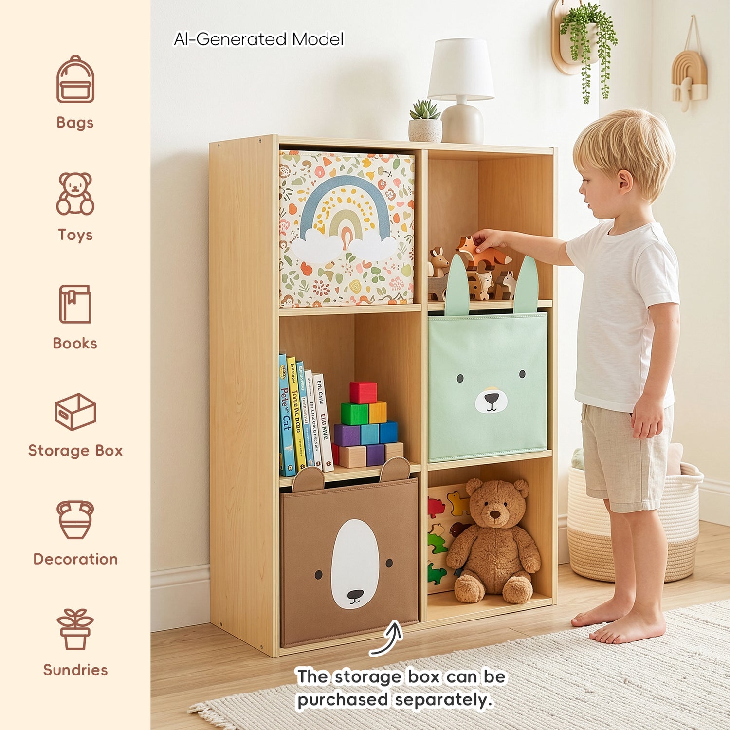 OOOK 6 Cube Plywood Storage Organizer, Horizontal or Vertical Orientation Montessori Bookshelf
