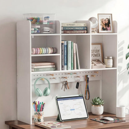 OOOK White Desk Hutch with Pegboard, Dorm Desk Organizer