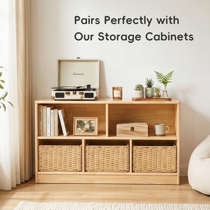 Set of 3 Foldable Wicker Storage Baskets with Handles, Natural Organizer Bins for Shelves