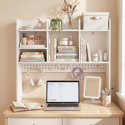 OOOK White Desk Hutch with Pegboard, Dorm Desk Organizer