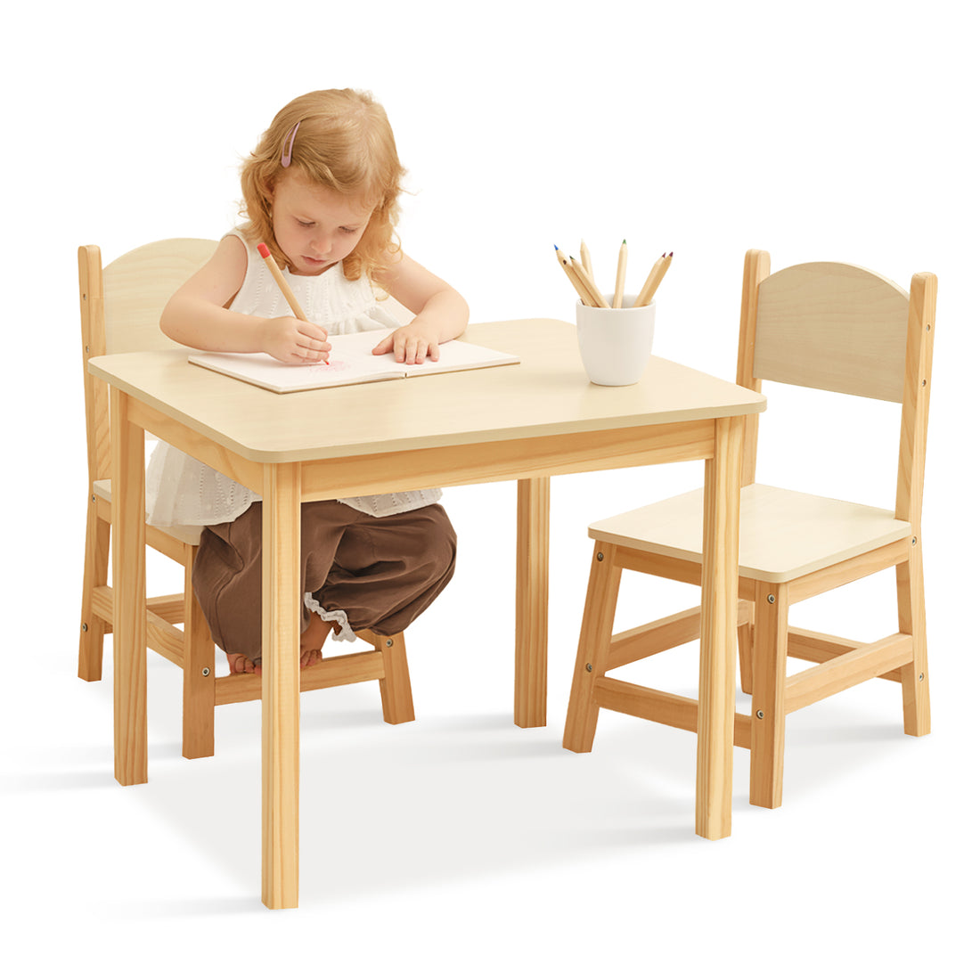OOOK Wood Kids Table and Chairs Set,Waterproof Desktop
