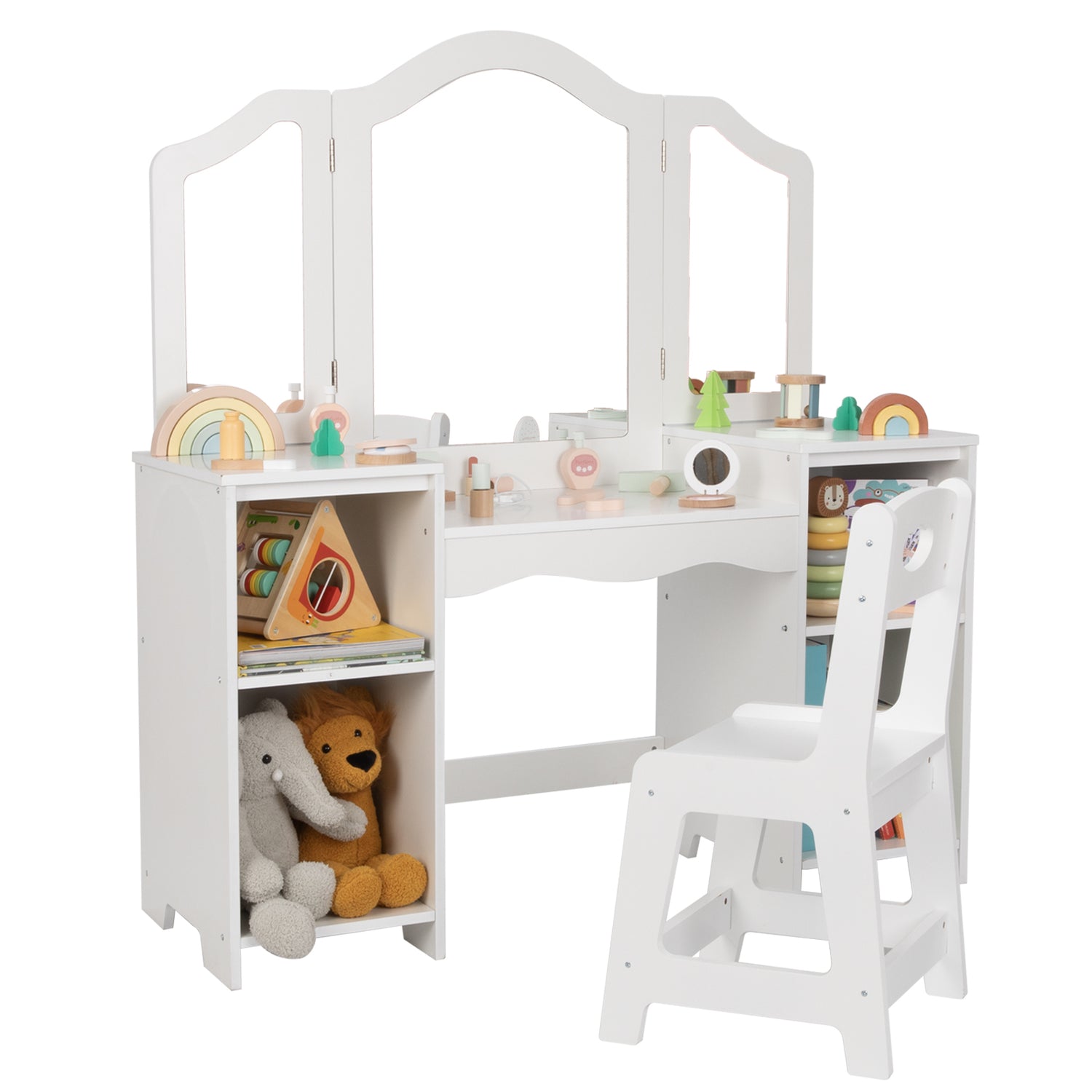 Kids Vanity, 2 in 1 Toddler Vanity for Girls 5-7