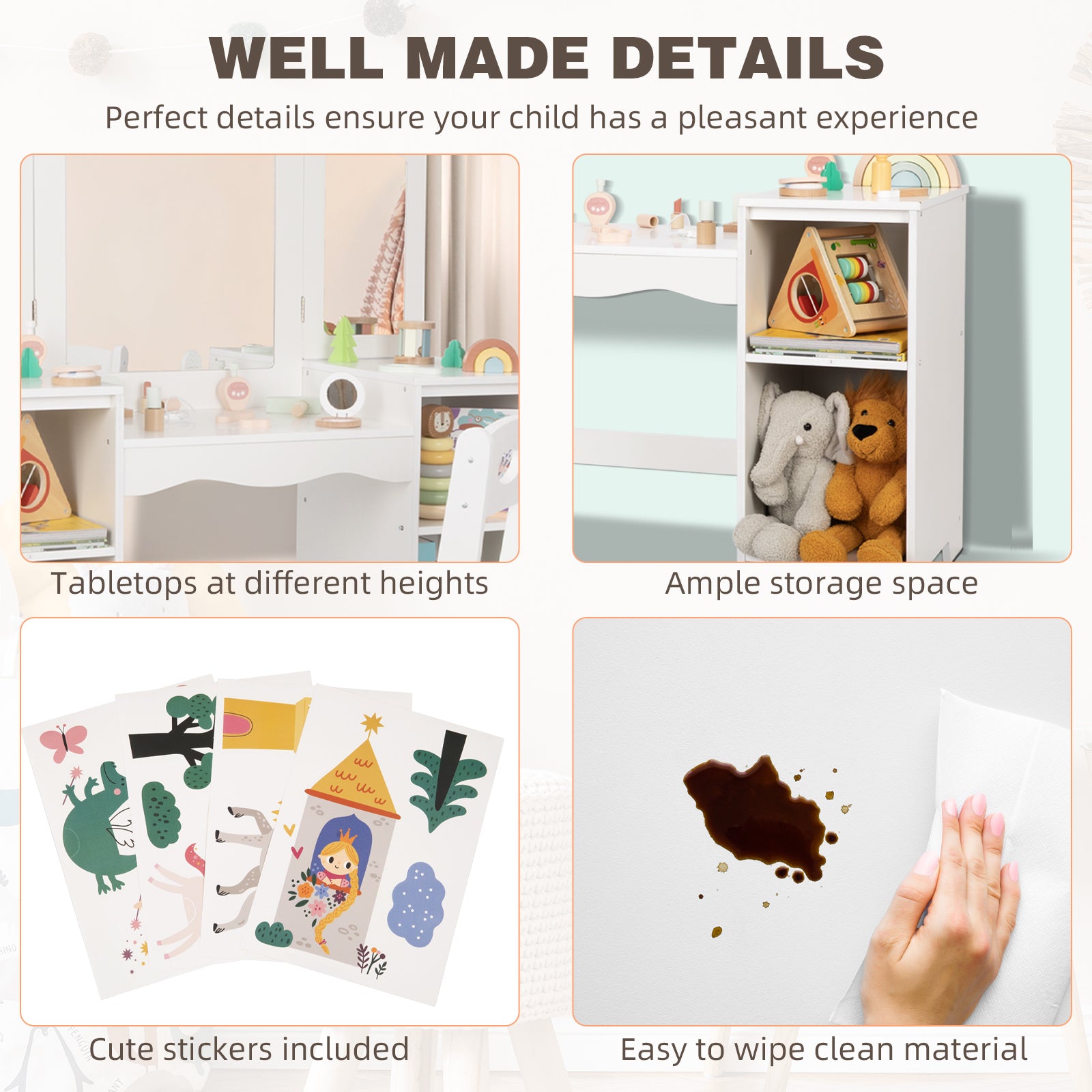 Kids Vanity, 2 in 1 Toddler Vanity for Girls 5-7
