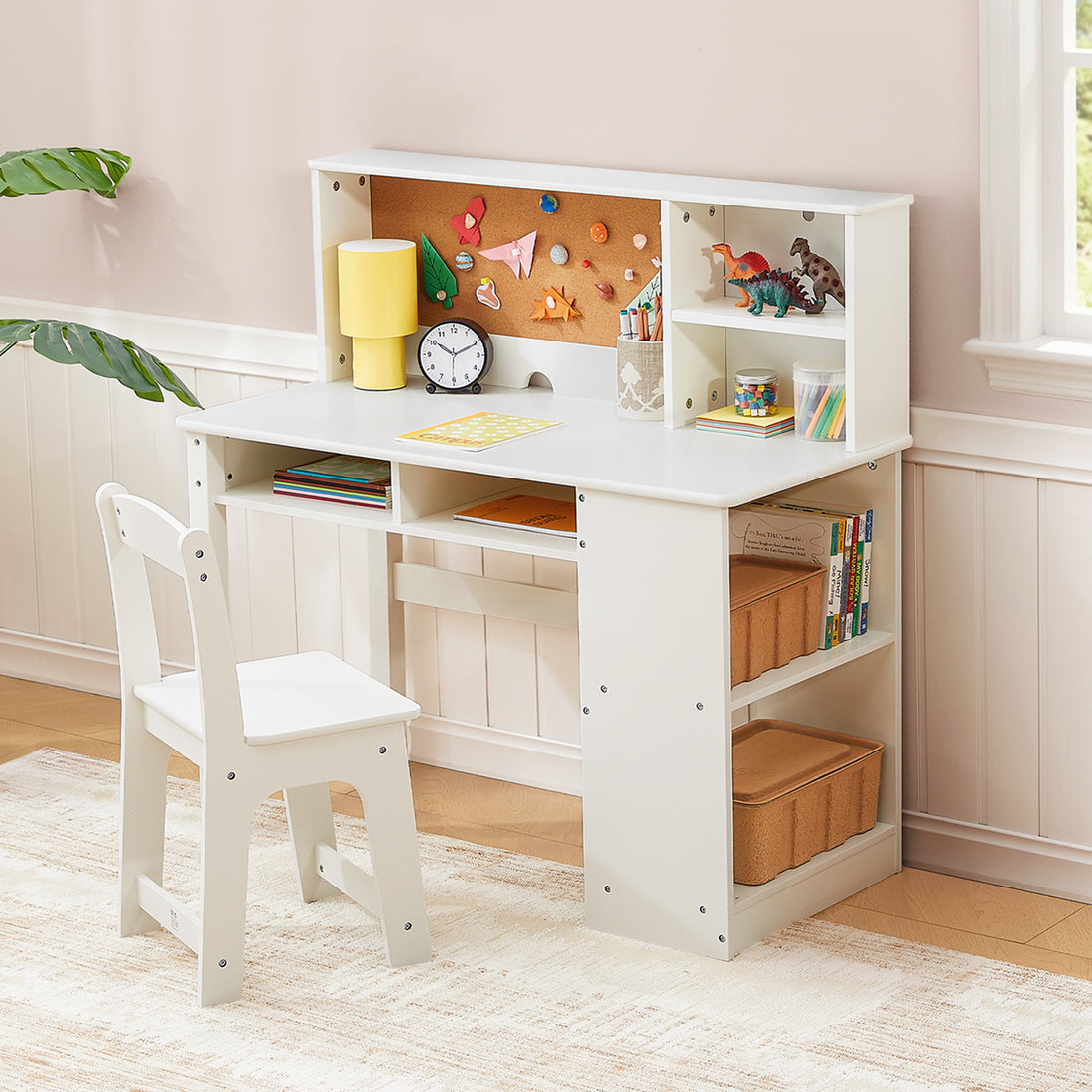 OOOK Kids Desk and Chair Set with Bulletin Board, Kids Study Table and Chair Set