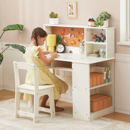 OOOK Kids Desk and Chair Set with Bulletin Board, Kids Study Table and Chair Set