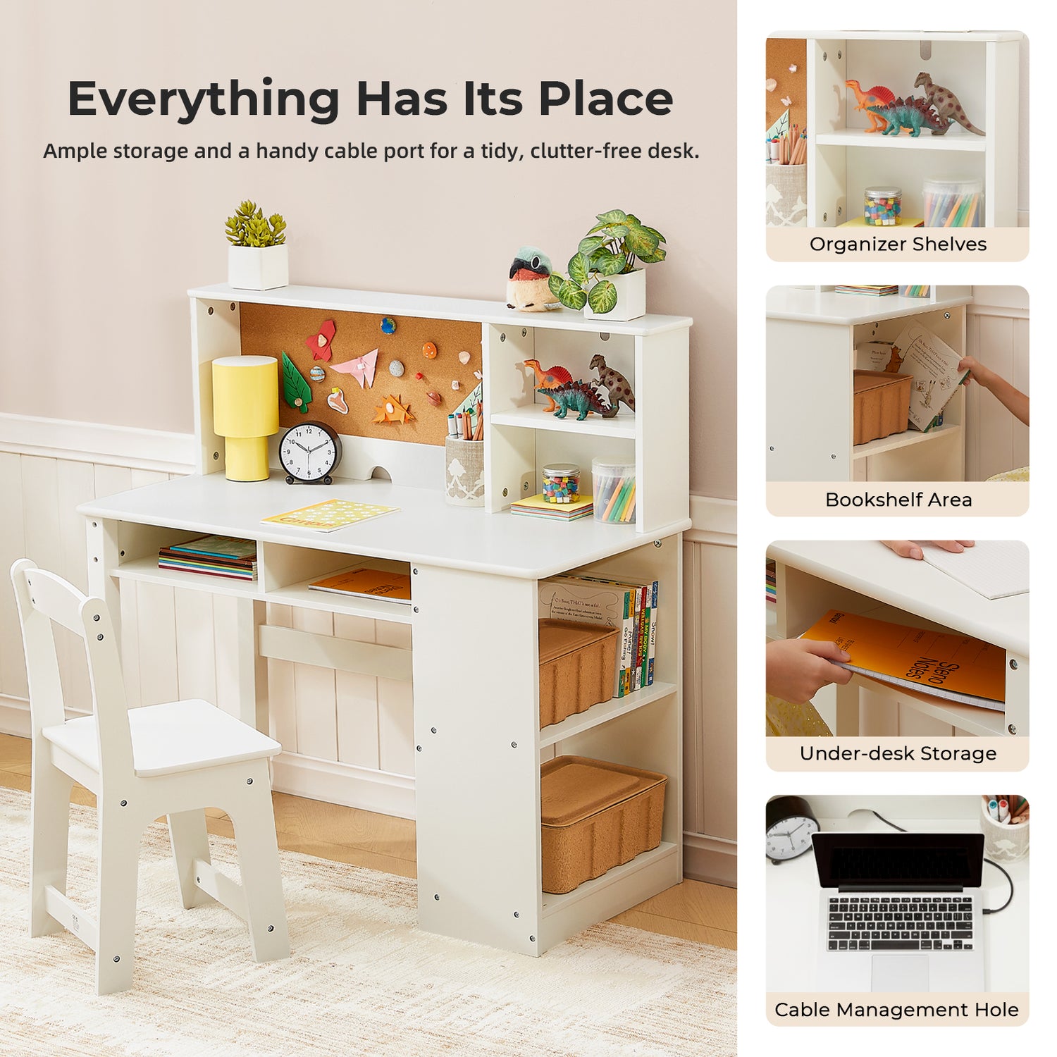 OOOK Kids Desk and Chair Set with Bulletin Board, Kids Study Table and Chair Set