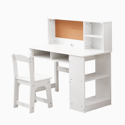 OOOK Kids Desk and Chair Set with Bulletin Board, Kids Study Table and Chair Set