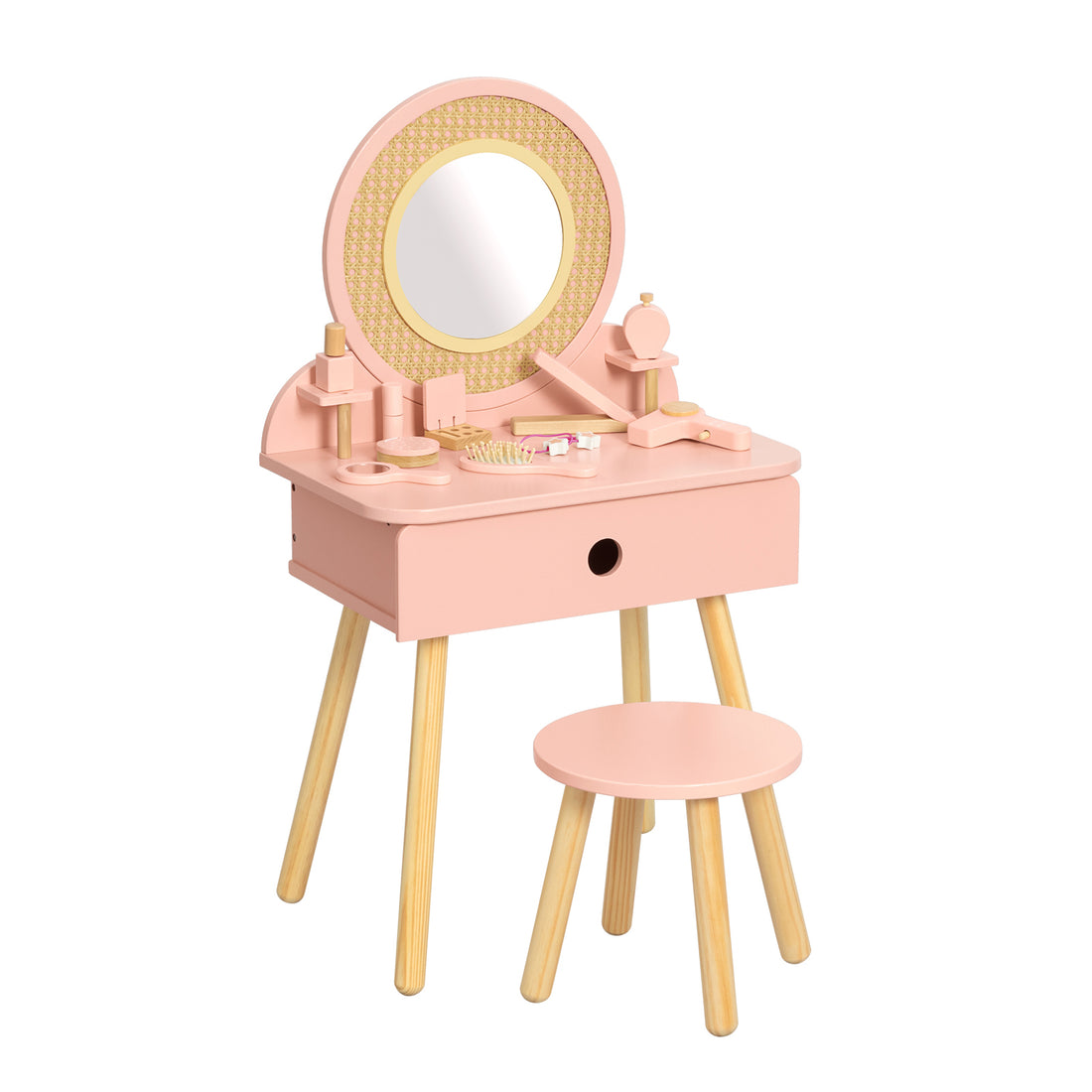 OOOK Kids Vanity Table and Chair Set, Pink Girls Vanity w