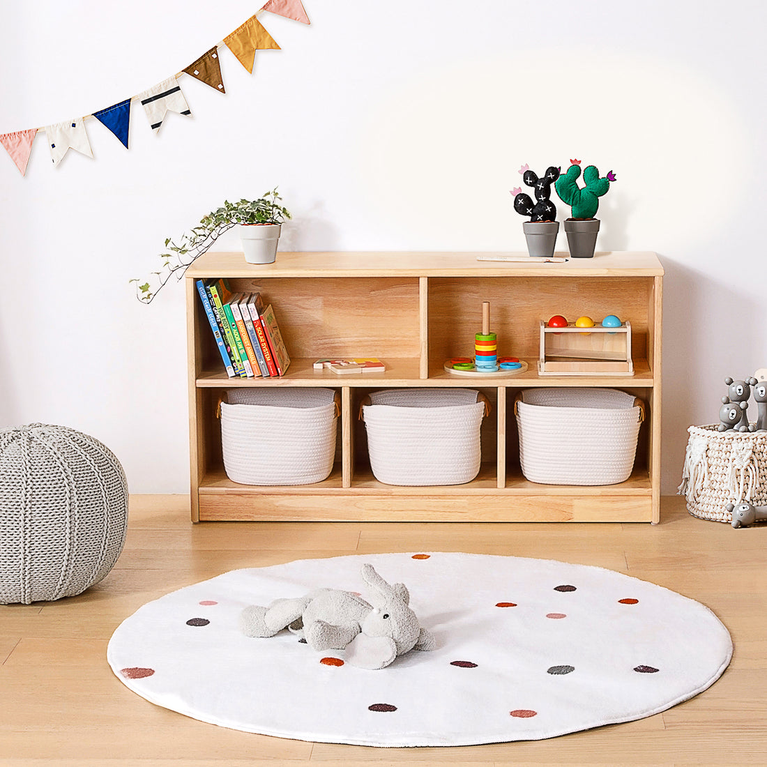 Rubber Wood 5-Compartment Montessori Shelf