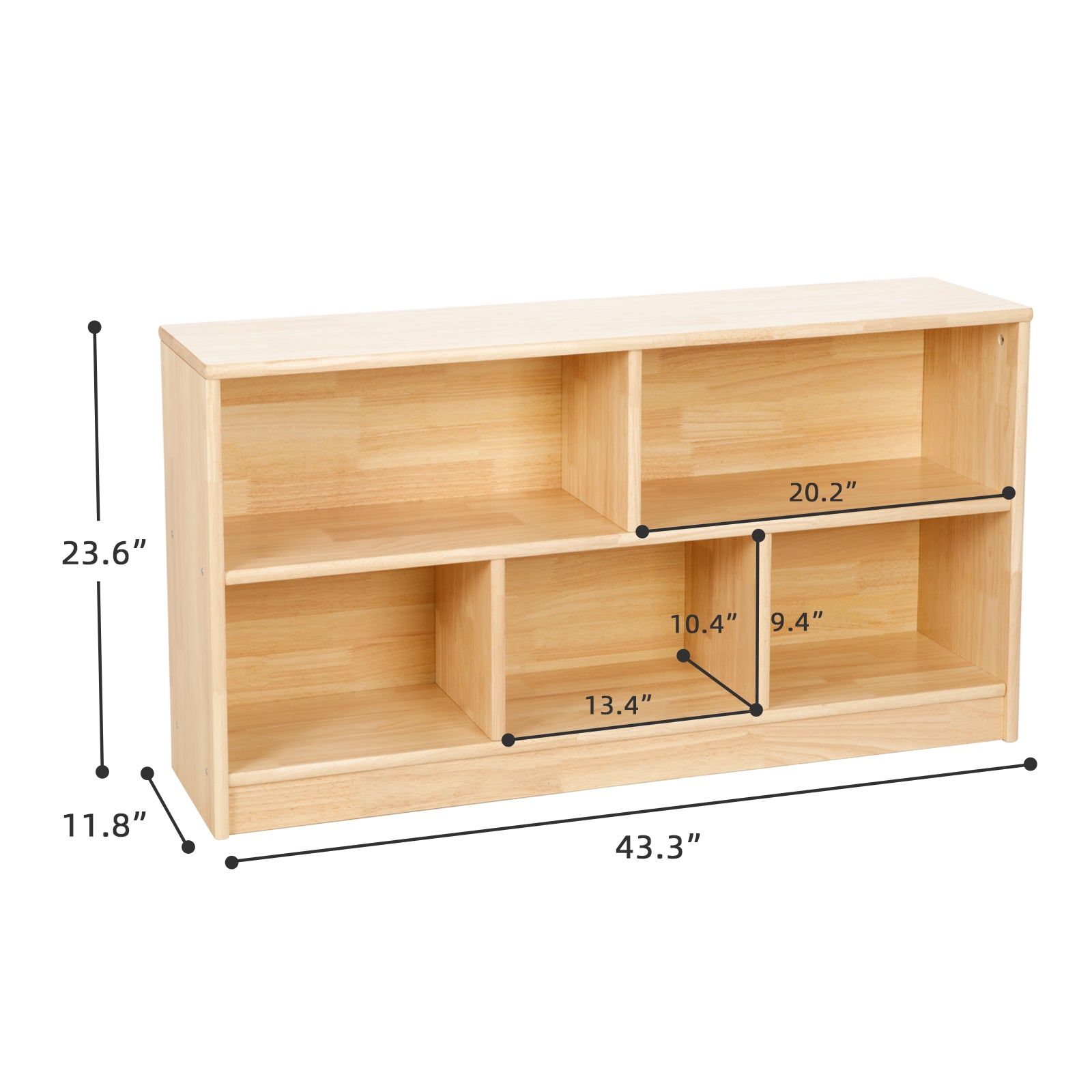 OOOK Rubber Wood 5-Compartment Montessori Shelf ( LARGE SIZE)