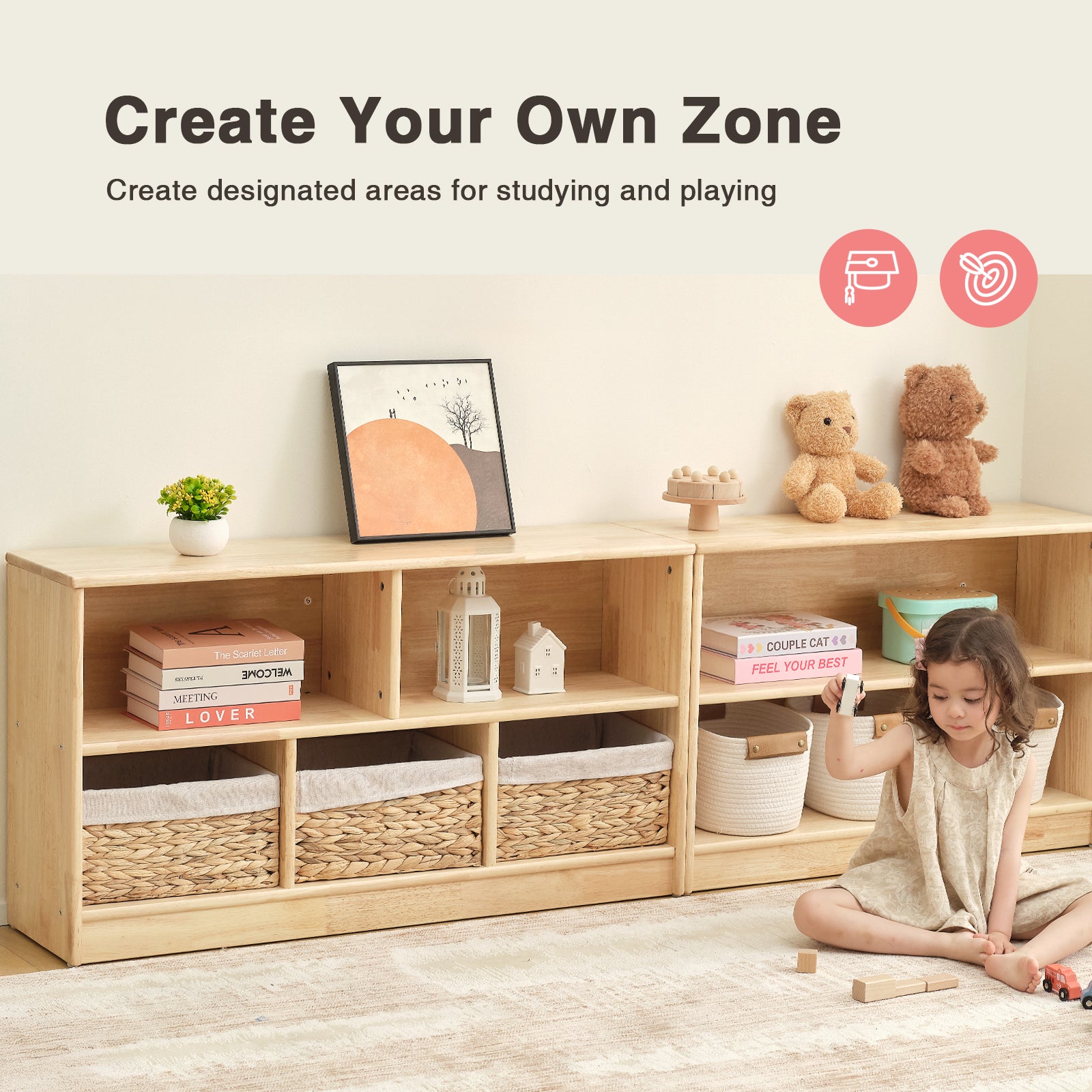 OOOK Rubber Wood 5-Compartment Montessori Shelf ( LARGE SIZE)