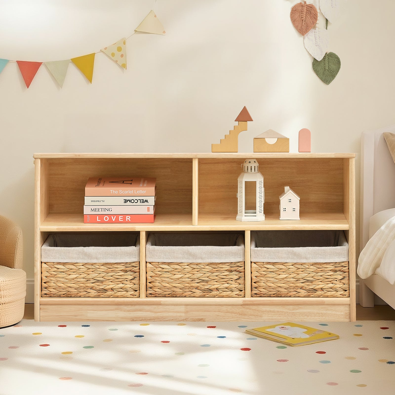 OOOK Rubber Wood 5-Compartment Montessori Shelf ( LARGE SIZE)
