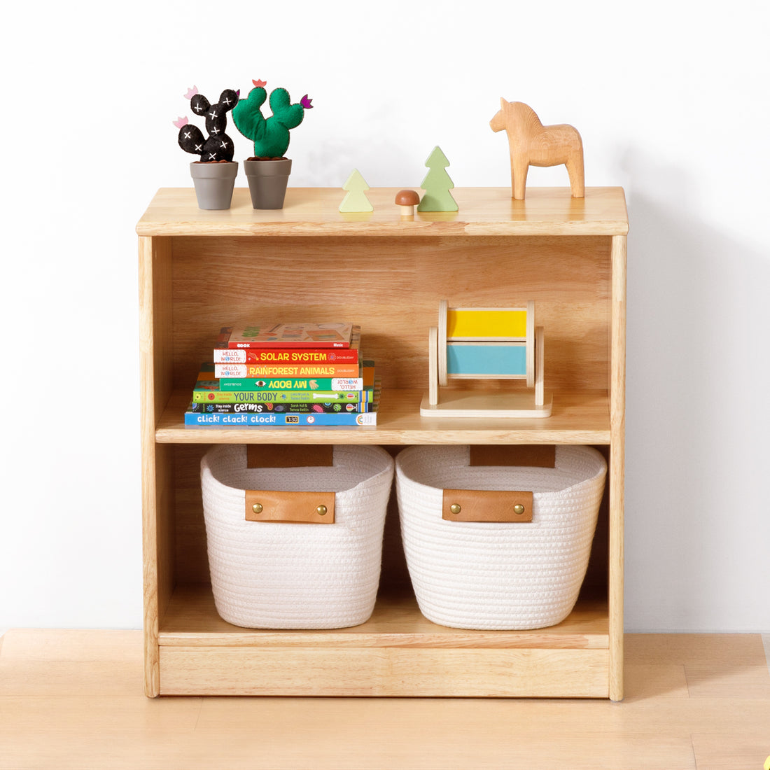 Rubber Wood Montessori Shelf and Toy Storage