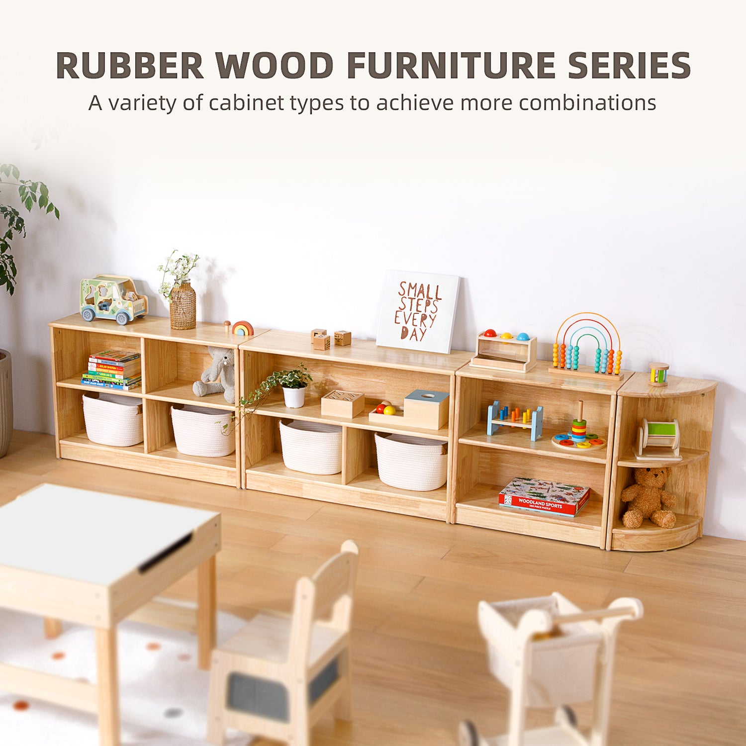 rubber tree furniture OOOK Rubber Wood Montessori Shelf and Toy Storage
