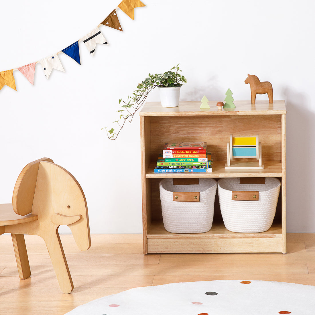 OOOK Rubber Wood Montessori Shelf and Toy Storage