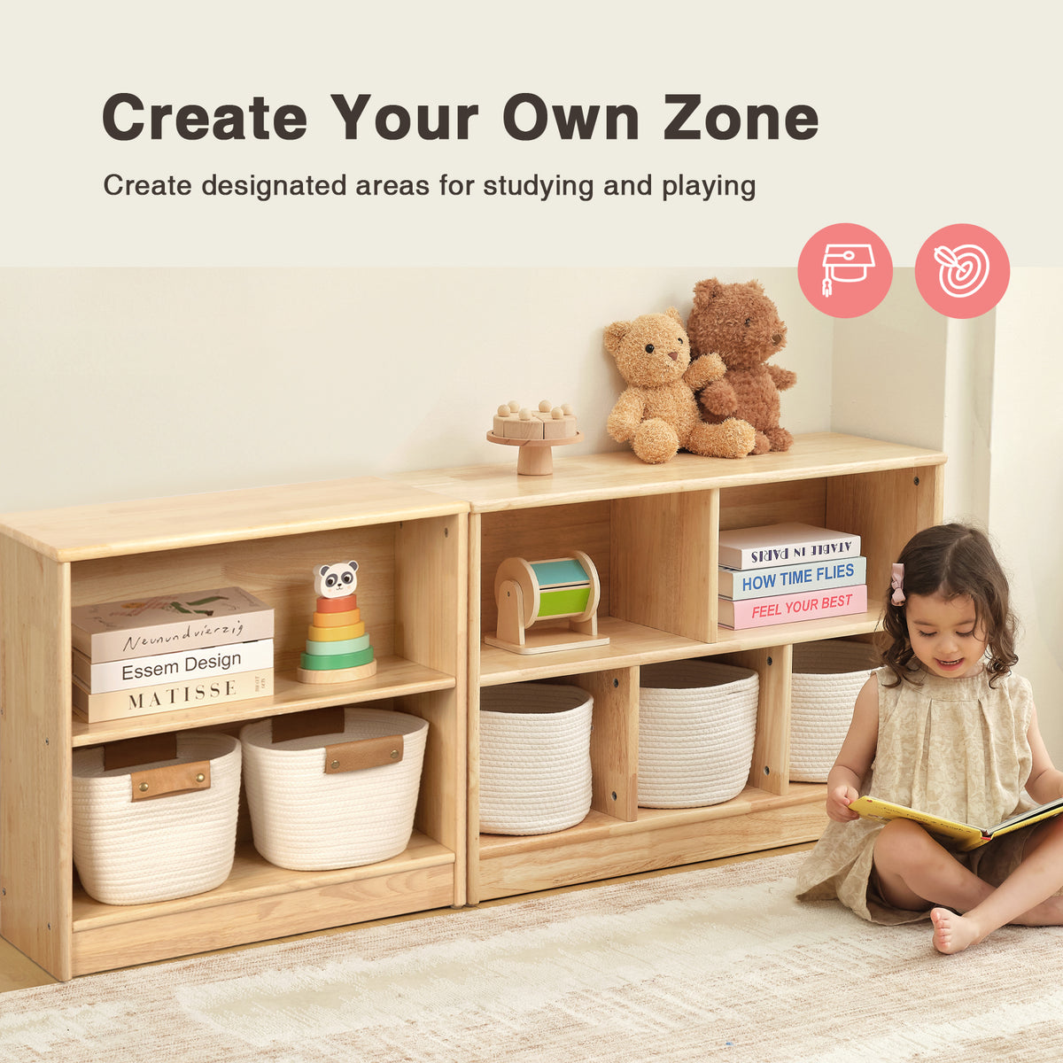 OOOK Rubber Wood 2-Tier Montessori Shelf and Toy Storage (small)