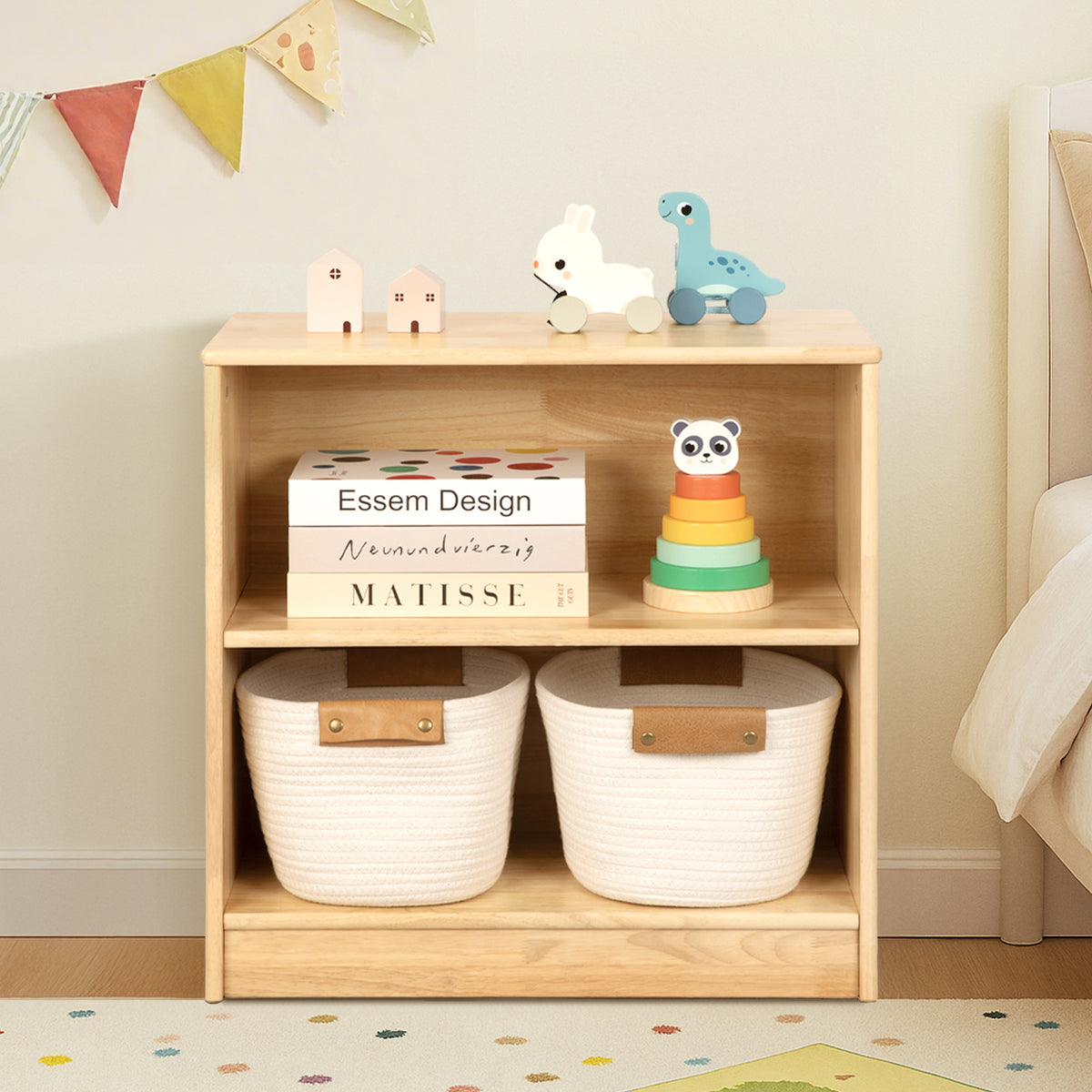 OOOK Rubber Wood 2-Tier Montessori Shelf and Toy Storage (small)