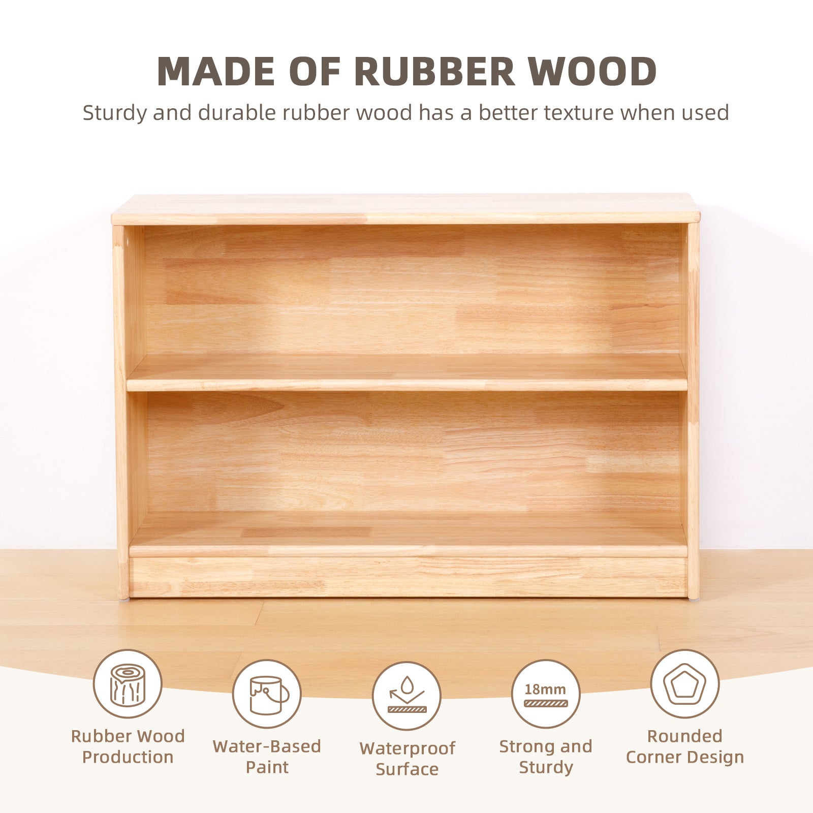Rubber Wood 2-Compartment Montessori Shelf