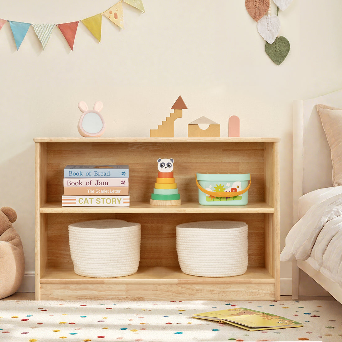 OOOK Rubber Wood 2-Tier Montessori Shelf and Toy Storage (Large)