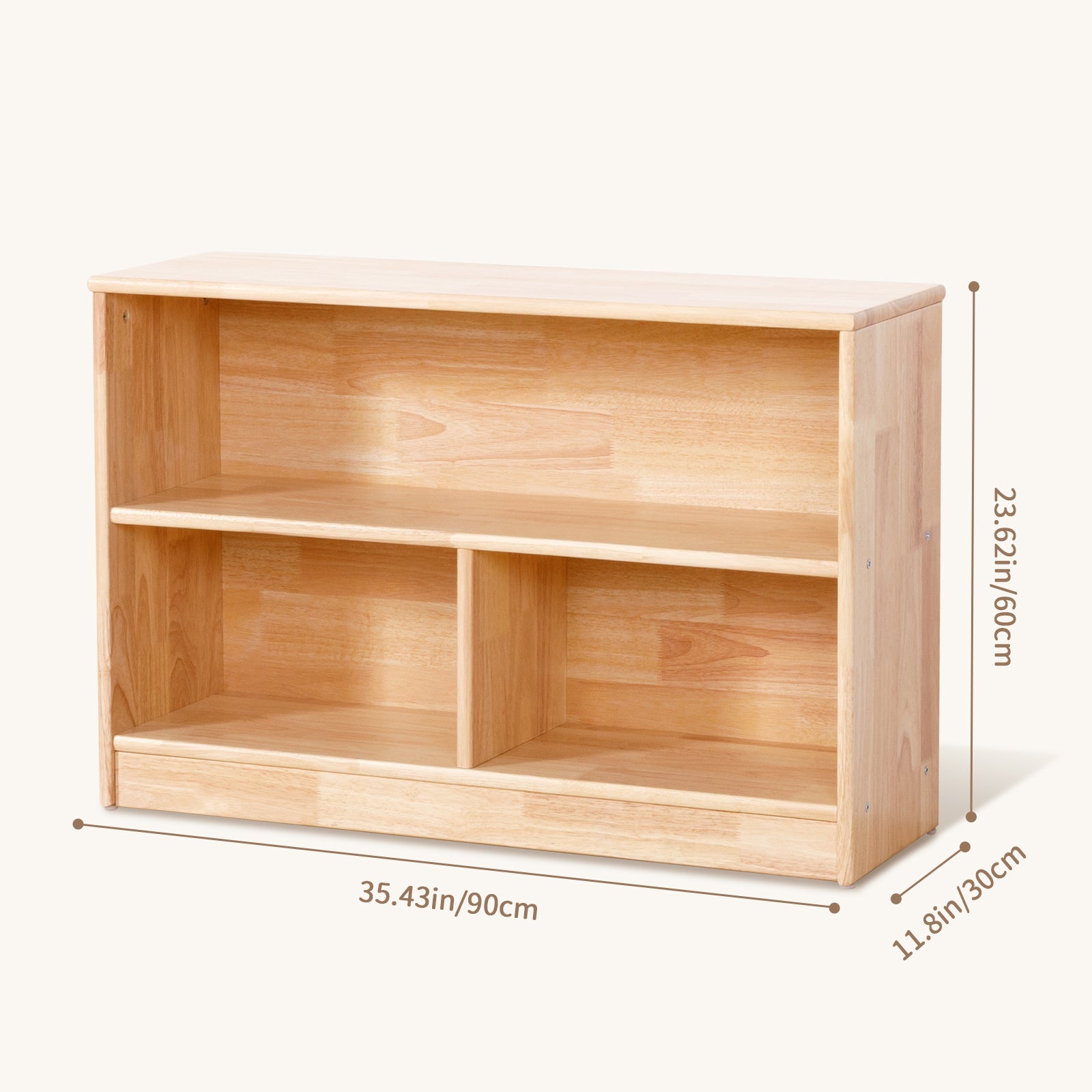 Rubber Wood 3-Compartment Montessori Shelf