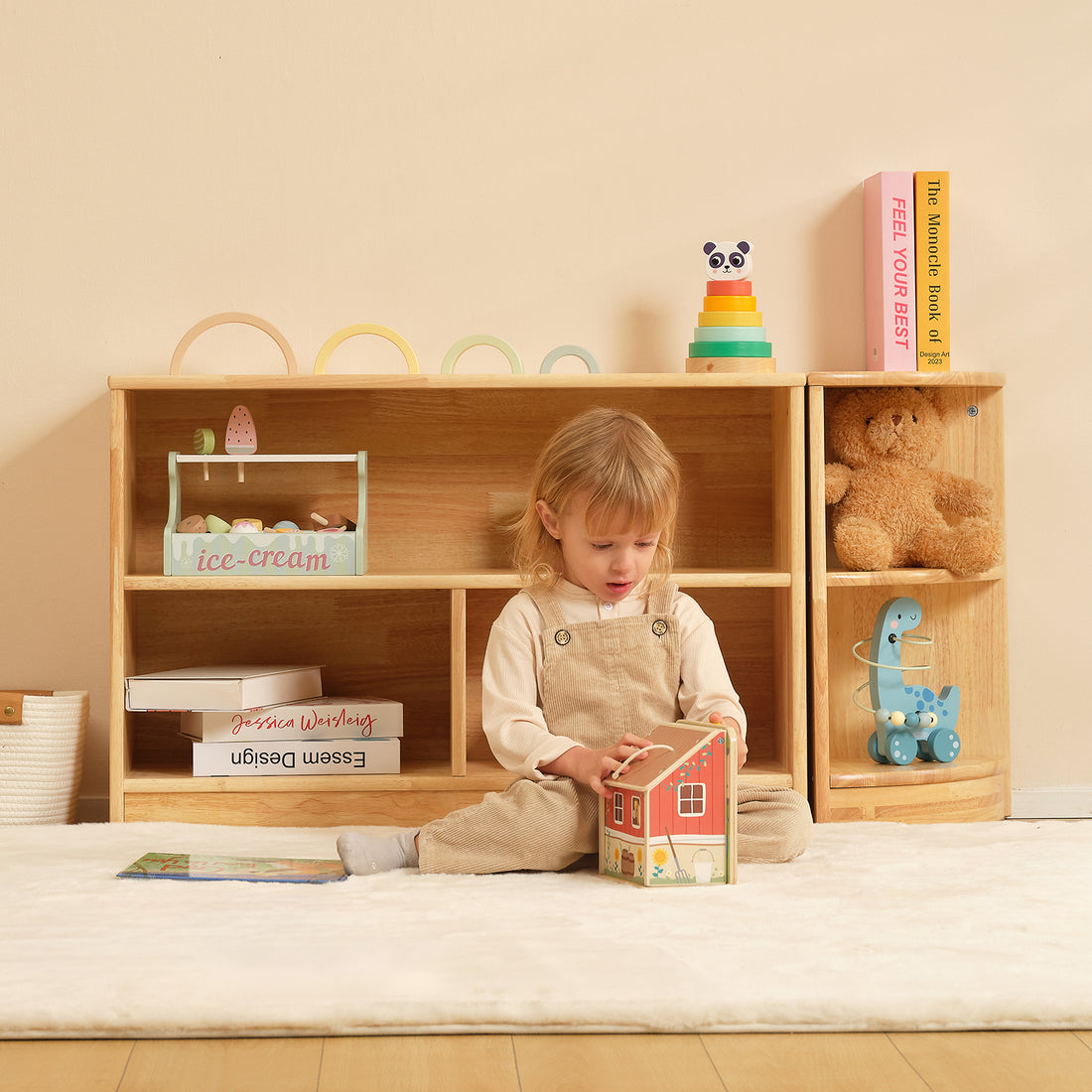 Rubber Wood 2-Tier Corner Cabinet