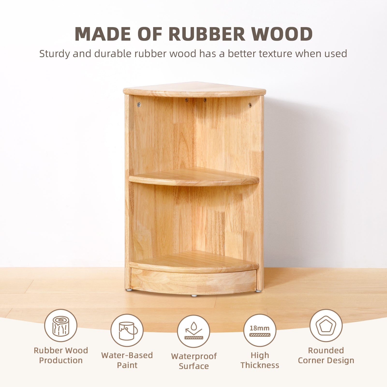 Rubber Wood 2-Tier Corner Cabinet