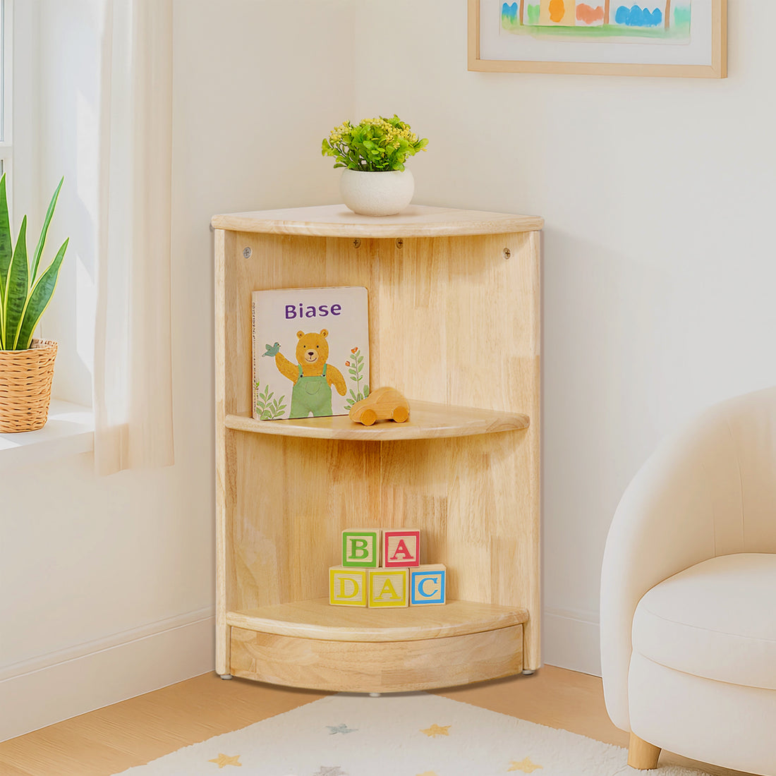 OOOK Rubber Wood 2-Tier Corner Cabinet