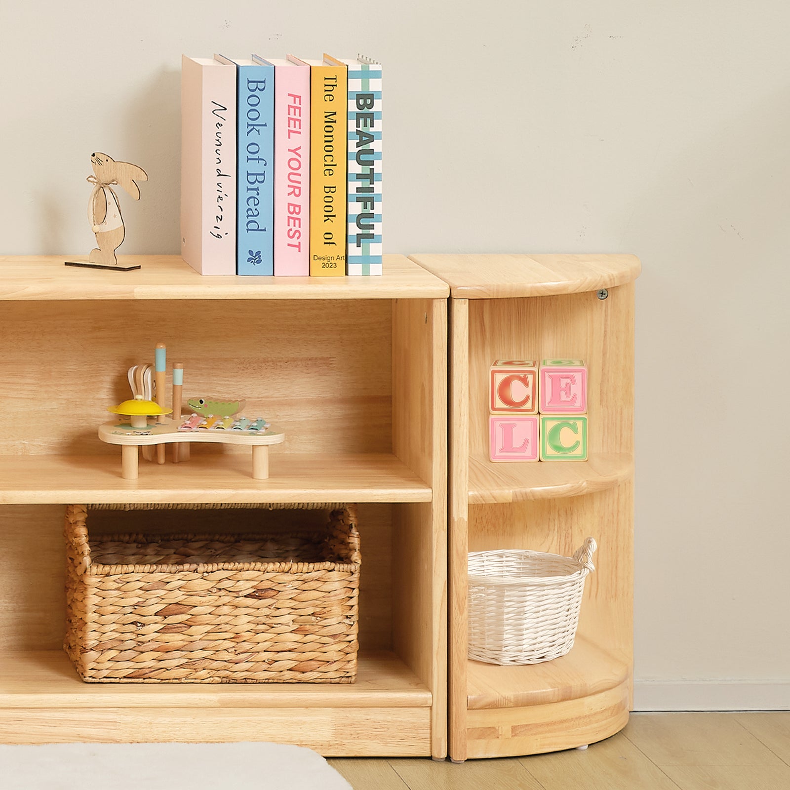 OOOK Rubber Wood 2-Tier Corner Cabinet