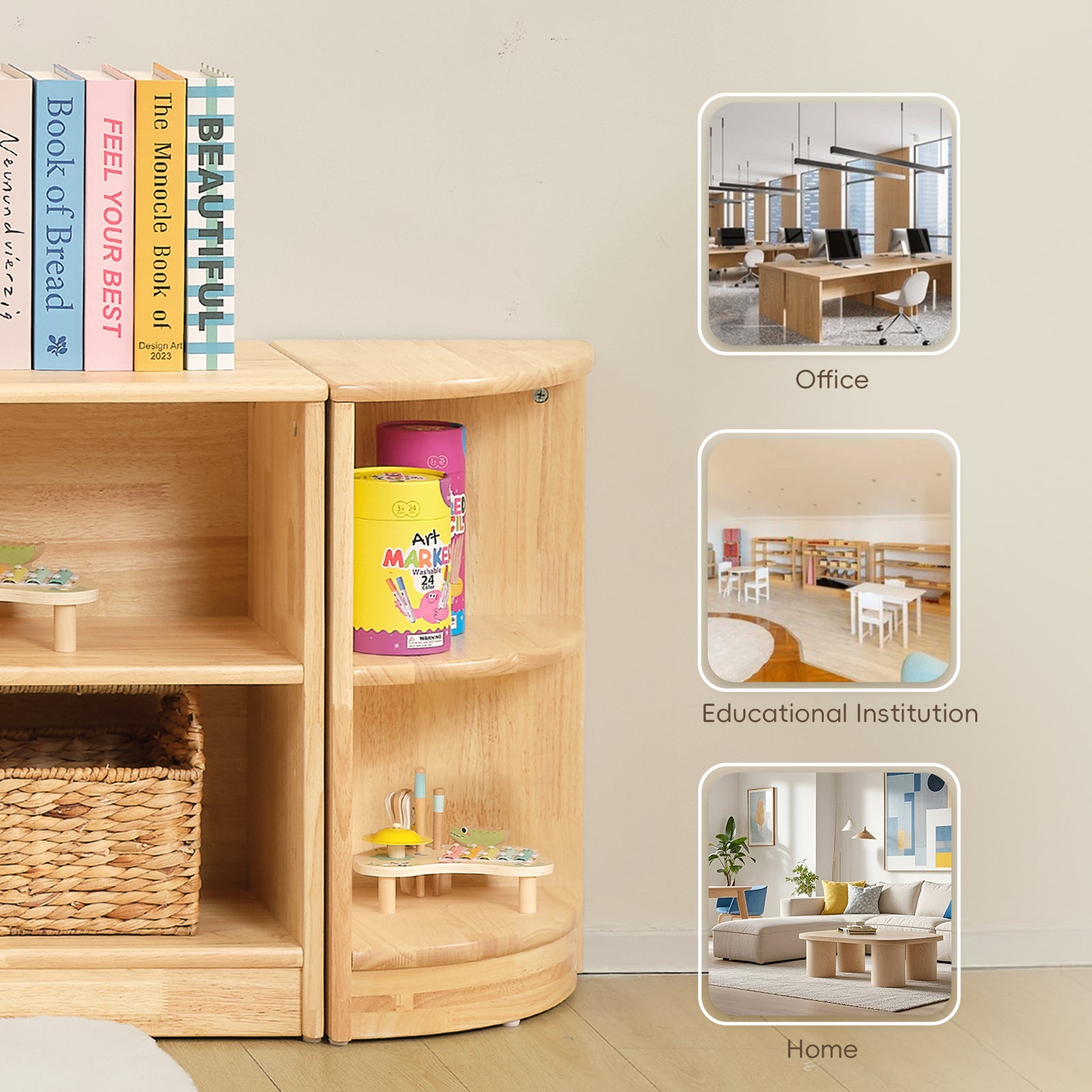 OOOK Rubber Wood 2-Tier Corner Cabinet