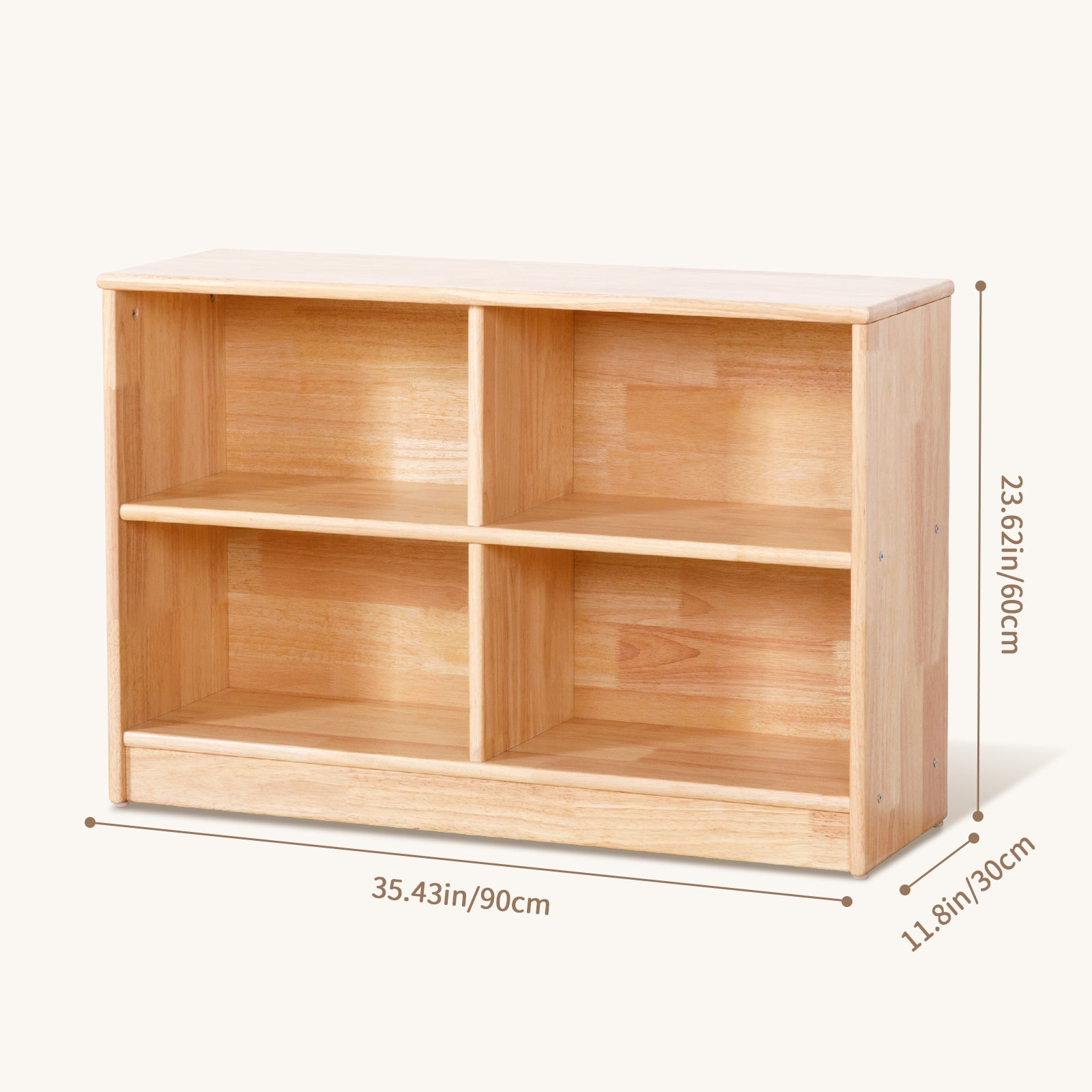 Rubber Wood 4-Compartment Montessori Shelf