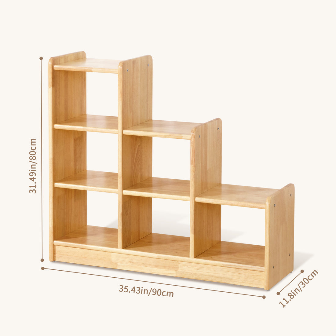 Rubber Wood 6 Cube Storage Organizer, Ladder Corner Shelf