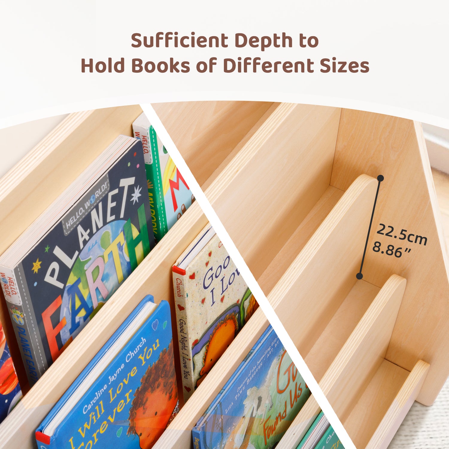 Kids Bookshelf, Wooden 4-Tier Front Facing Book Display Shelf for Kids
