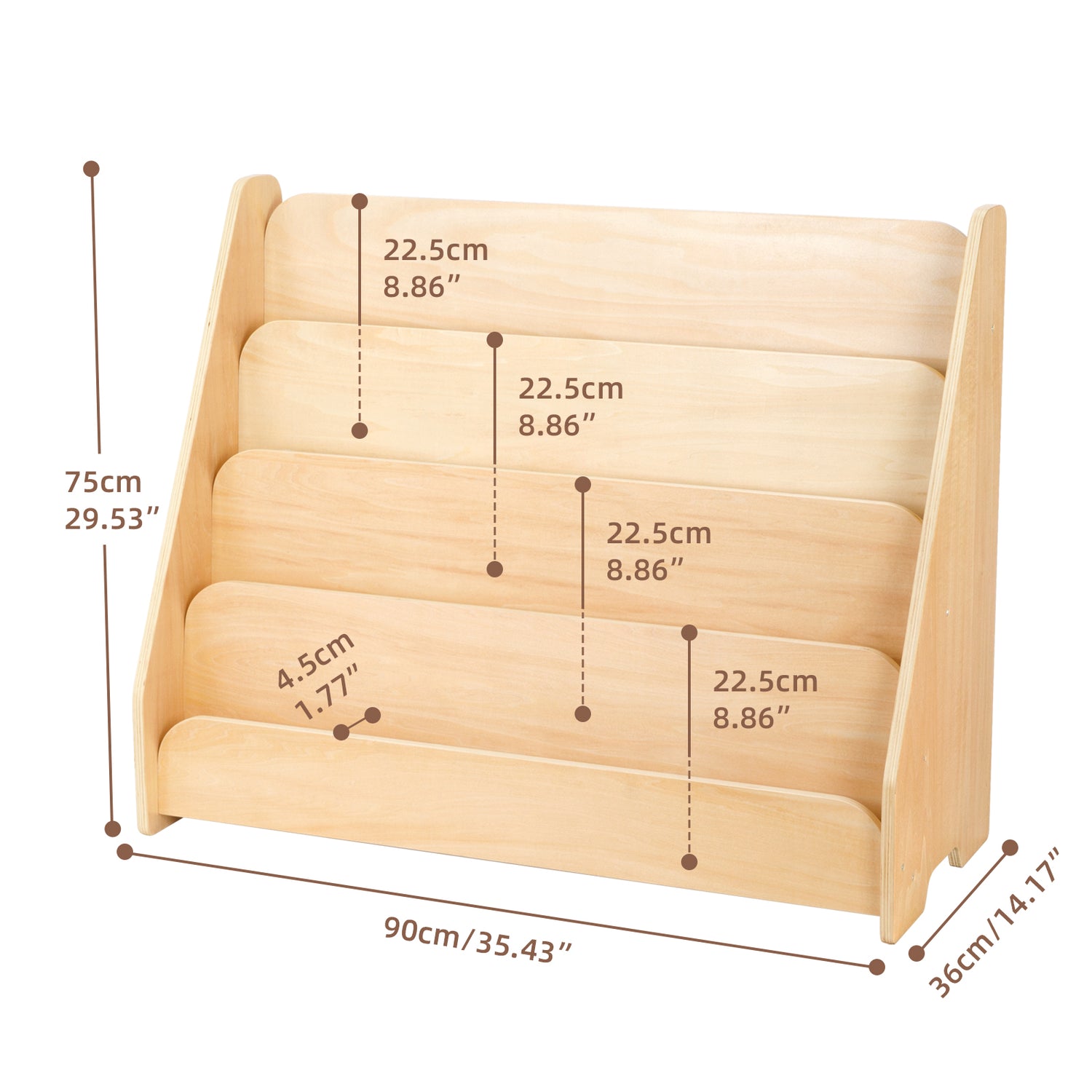 Kids Bookshelf, Wooden 4-Tier Front Facing Book Display Shelf for Kids
