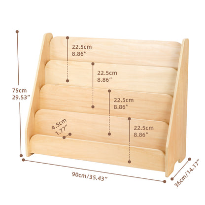 Kids Bookshelf, Wooden 4-Tier Front Facing Book Display Shelf for Kids