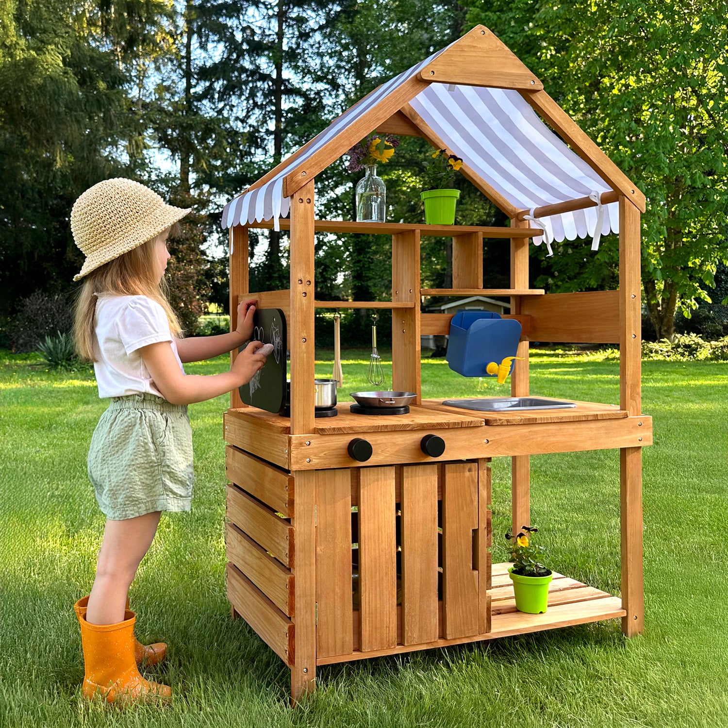 OOOK Mud Kitchen for Kids Outdoor,Solid Fir Wood Kids Kitchen Playset