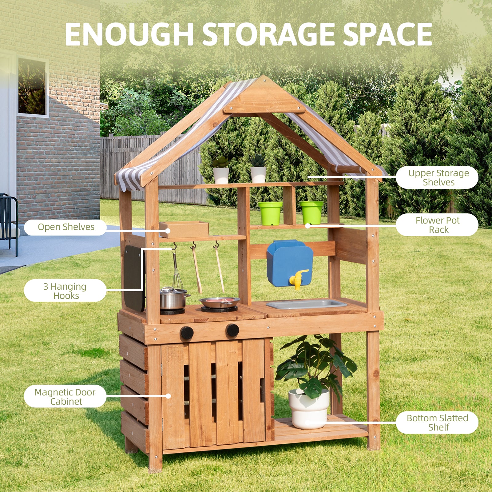 OOOK Mud Kitchen for Kids Outdoor,Solid Fir Wood Kids Kitchen Playset