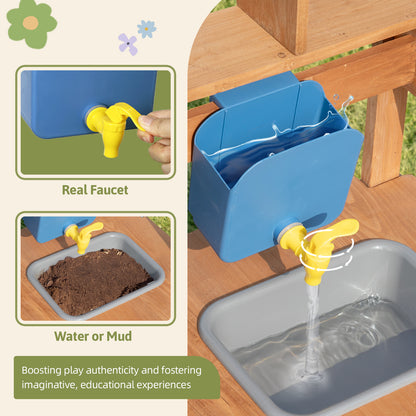 OOOK Mud Kitchen for Kids Outdoor,Solid Fir Wood Kids Kitchen Playset