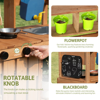 OOOK Mud Kitchen for Kids Outdoor,Solid Fir Wood Kids Kitchen Playset