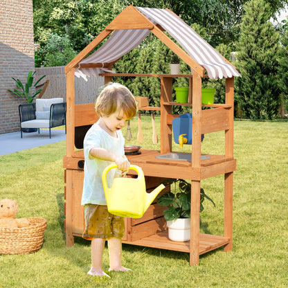 OOOK Mud Kitchen for Kids Outdoor,Solid Fir Wood Kids Kitchen Playset