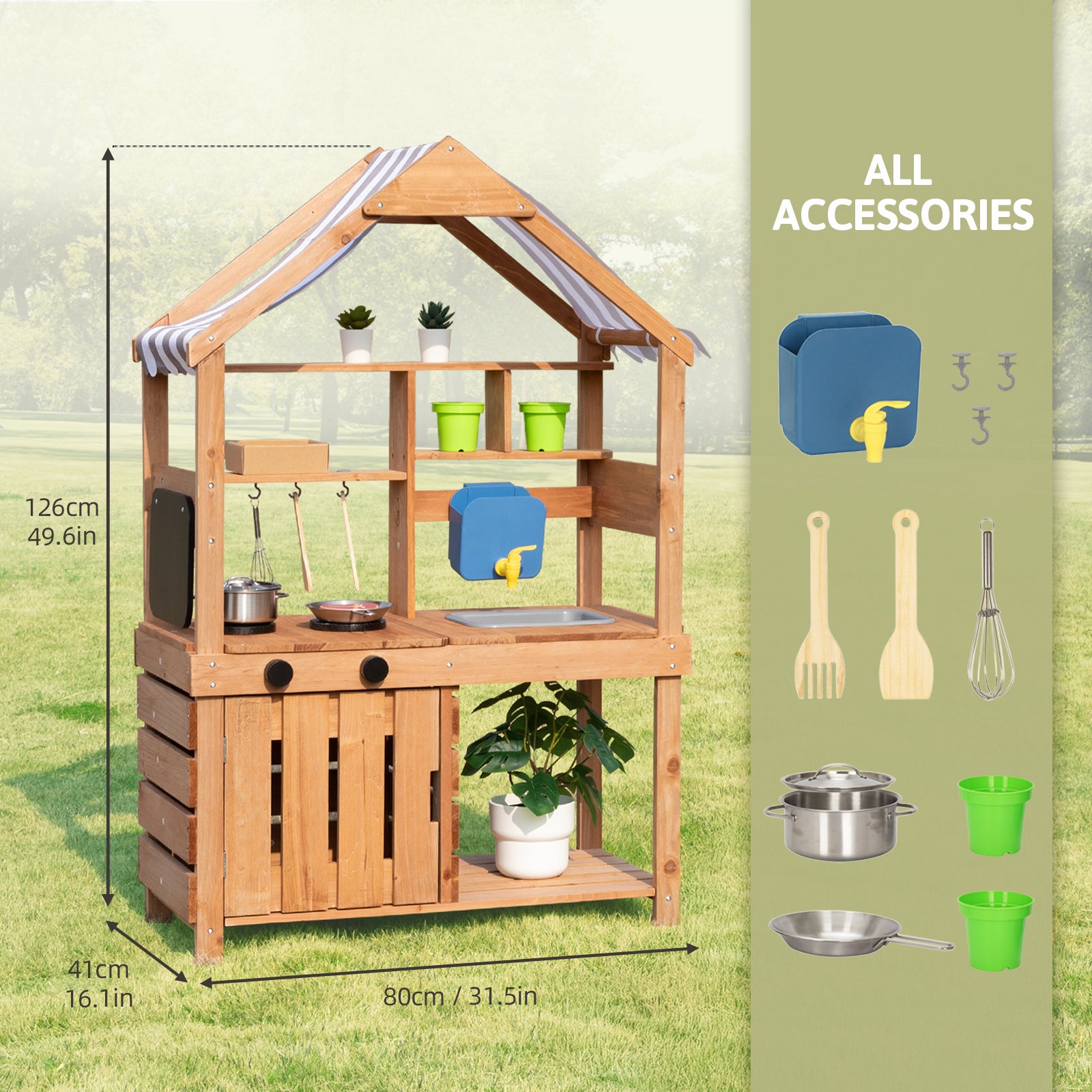 OOOK Mud Kitchen for Kids Outdoor,Solid Fir Wood Kids Kitchen Playset