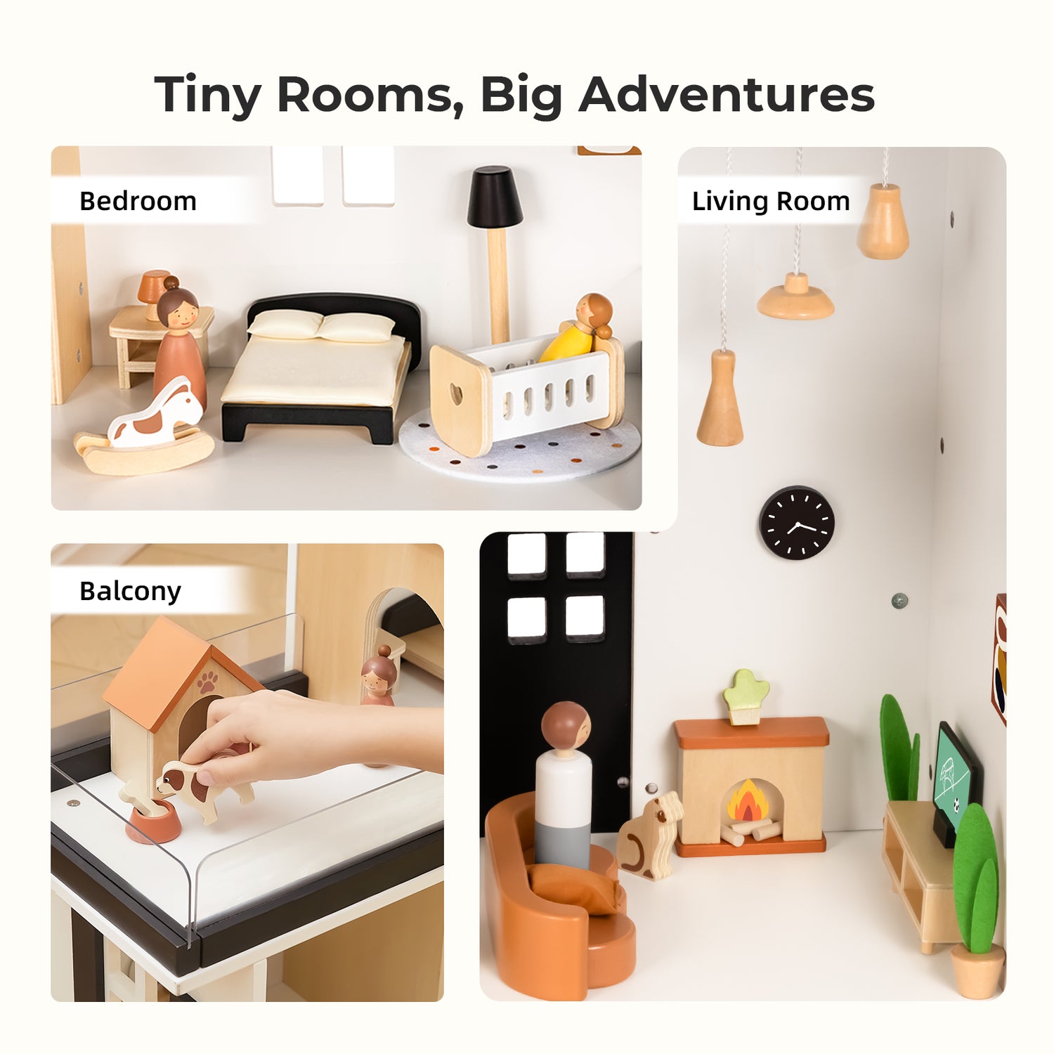 OOOK Wooden Dollhouse, Modern Doll House with 66Pcs Luxurious Furniture Accessories