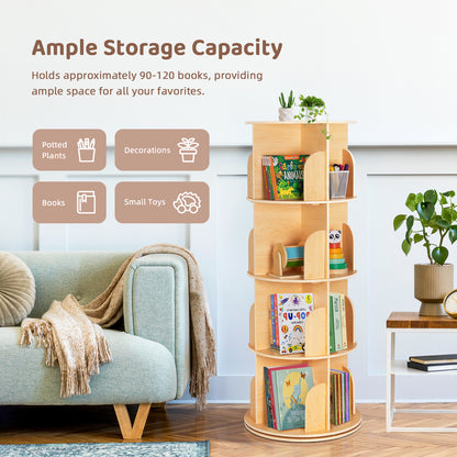 Wood Rotating Bookshelf for Kids, Spinning Bookshelf Tower
