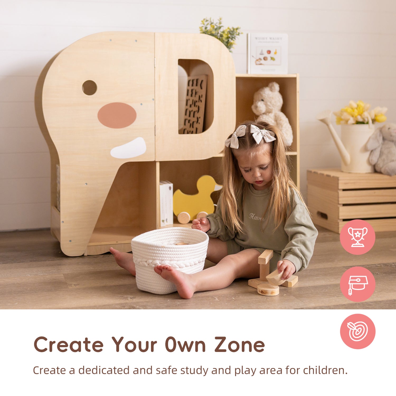 OOOK Montessori Bookshelf with Elephant Shape