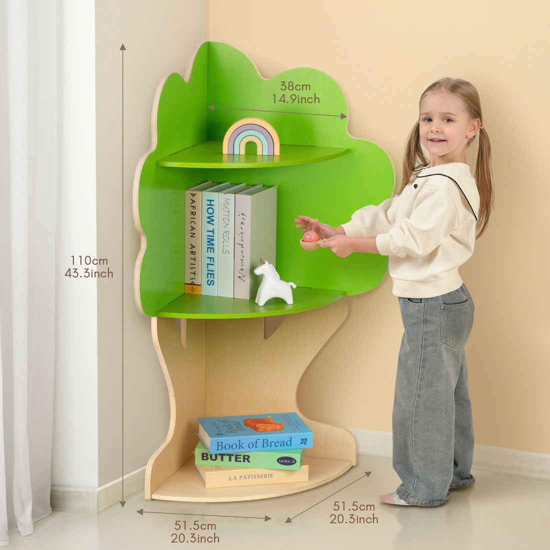 Tree Bookshelf for Kids Reading Nook, Corner Bookcase