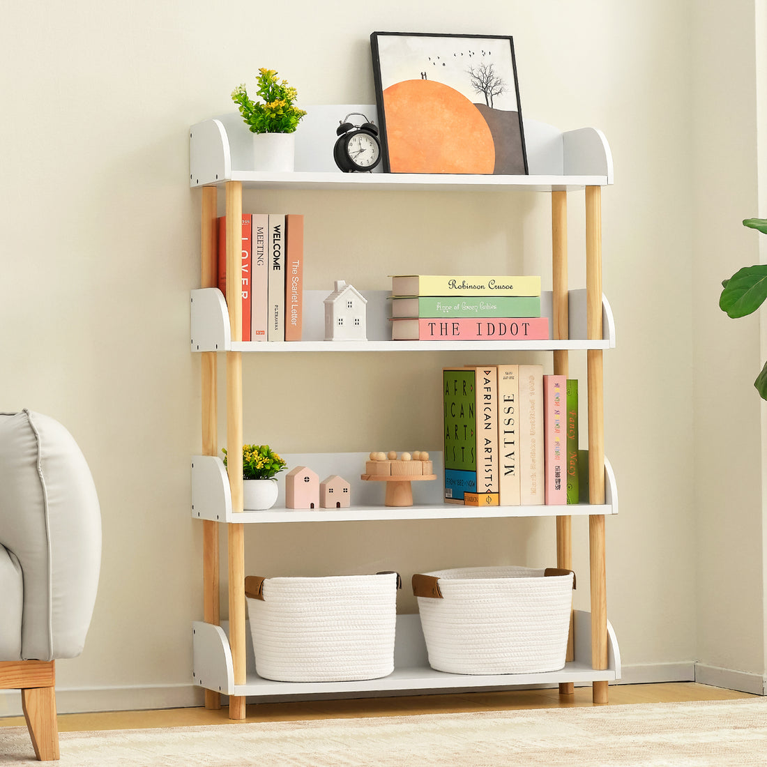 OOOK 4-Tier Wooden Open Shelf Bookcase,Narrow Bookshelf,Cubicle Shelf and Wooden Bookcase