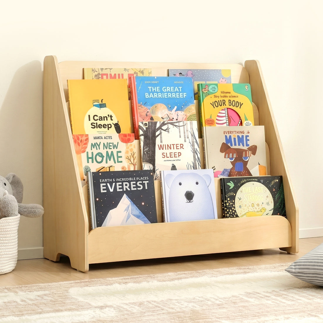 OOOK Kids Wooden 4-Tier Bookshelf,Front Facing Book Display Shelf