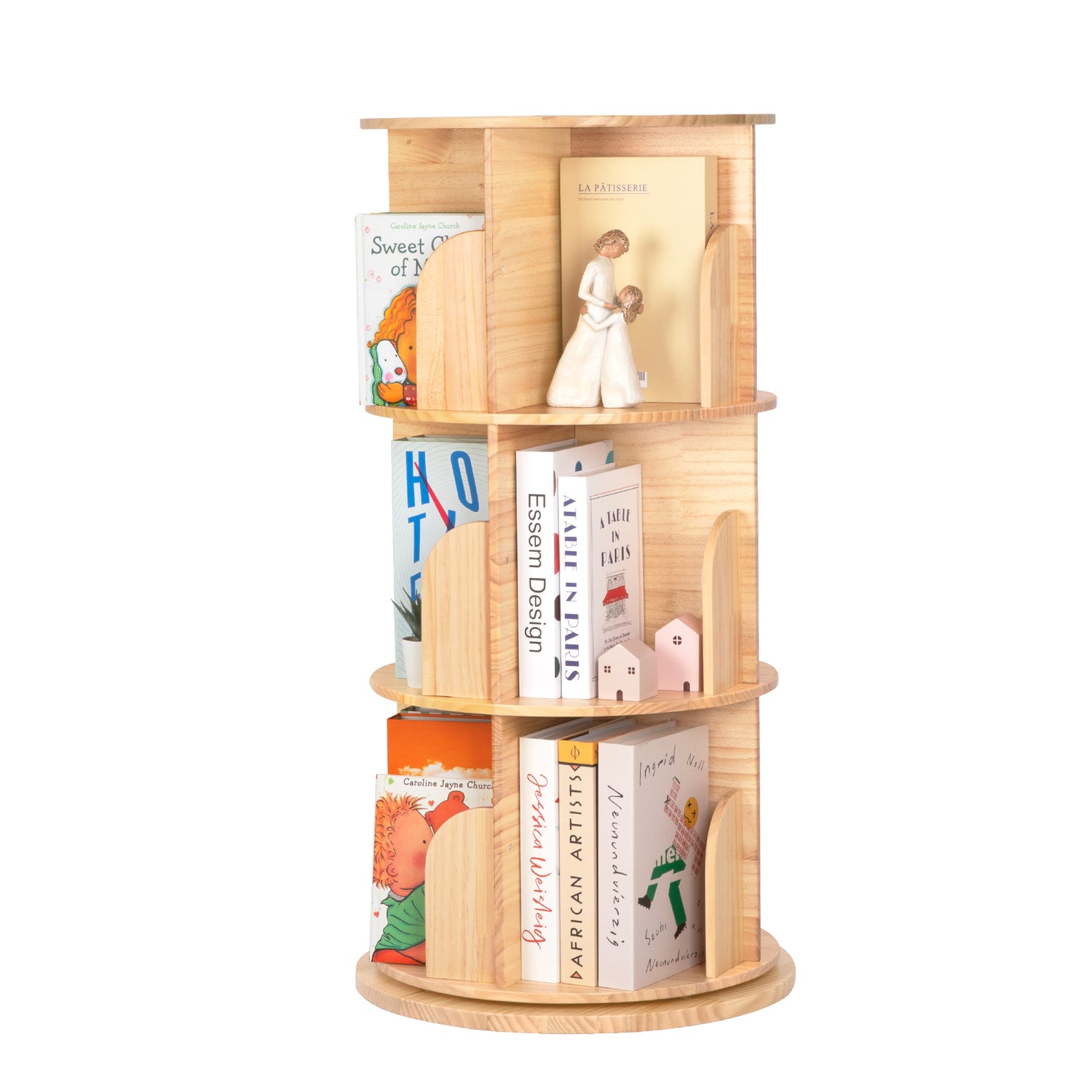 Solid Wood Rotating Bookshelf for Kids
