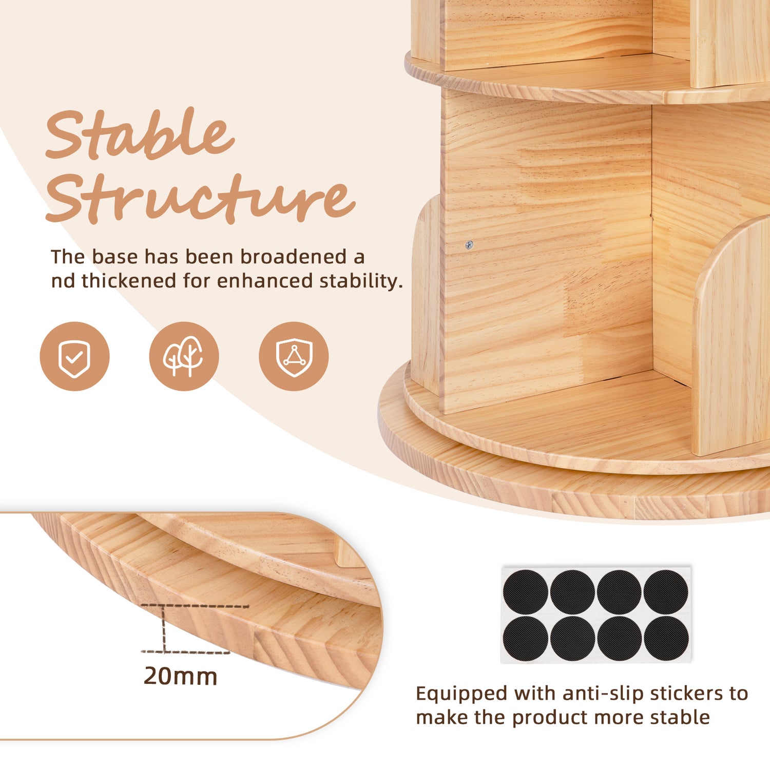Solid Wood Rotating Bookshelf for Kids